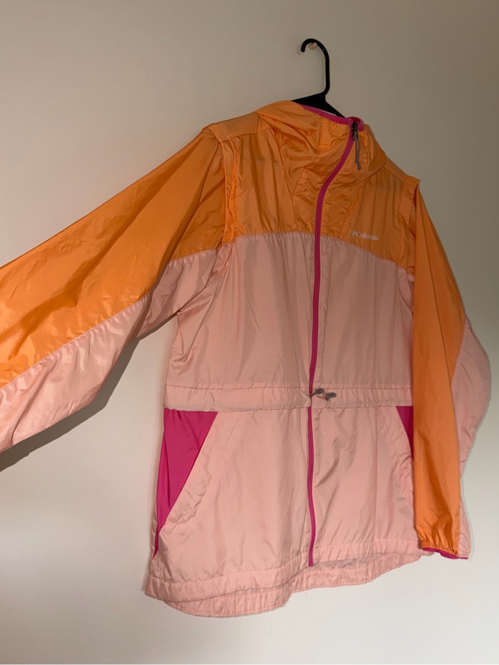 Columbia Pink, Orange and Hot Pink Colorblock Windbreaker Utility Jacket